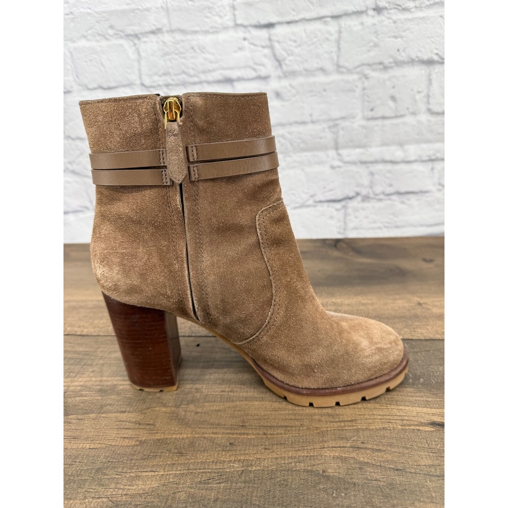 Tory Burch Leigh Brown Suede Double T Logo Lug Sole Ankle Boots 8.5M - Picture 10 of 15